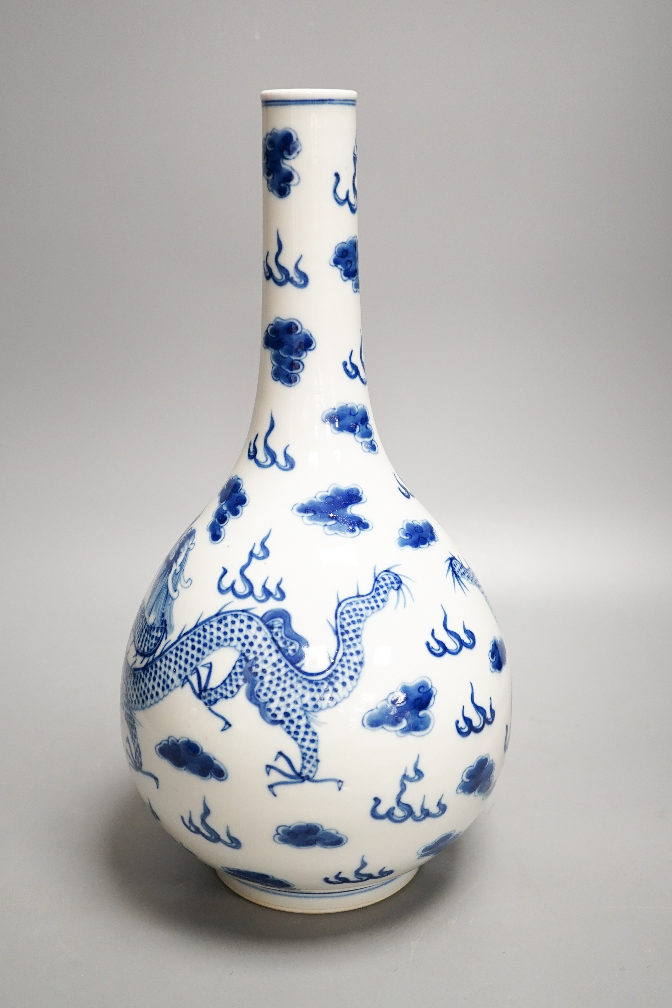 A Chinese blue and white ‘dragon’ bottle vase 36cm